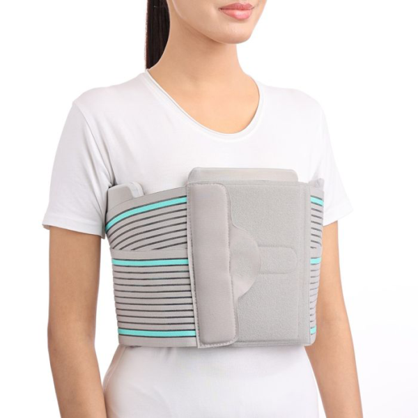 Image of Figure Fine Chest Binder, a flexible support garment made from stretchable materials, designed to compress and bind the rib cage, aiding in post-thoracic surgery healing.