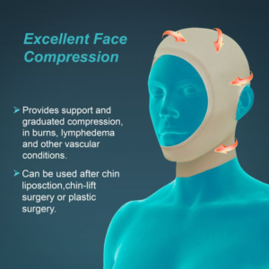 Face Compression Garment Open Hood providing therapeutic support and compression for facial conditions like burns and lymphedema.