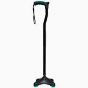 A sturdy and reliable Quadra Walking Stick by Figure Fine, designed with a broad base to provide enhanced stability and support for individuals with leg injuries, fractures, or those needing post-operative rehabilitation.