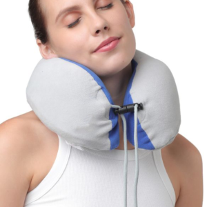 Travel Neck Pillow by Figure Fine, anatomically contoured for full head support, ensuring comfort and relaxed neck muscles during travel.