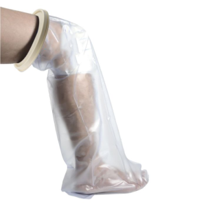 Leg Cast Cover by Figure Fine providing a watertight seal, keeping casts, bandages, and wounds dry during showers or rain.