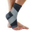 Figure Fine Ankle Binder with a 3D-knitted compression sleeve and elasticized strap, designed to support and compress the ankle for pain and swelling relief.